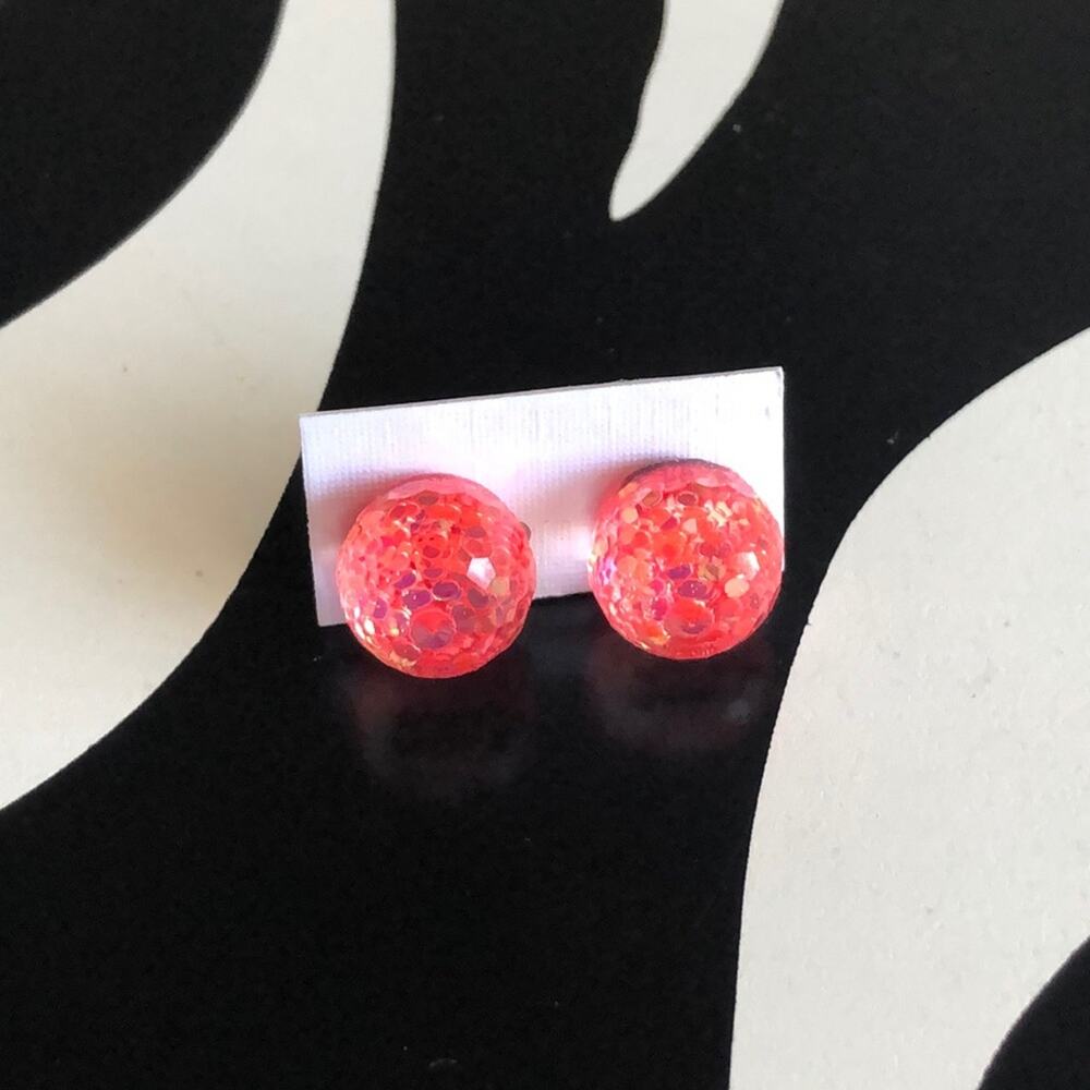 4 for $20 Round Dark Pink Glitter Stud Earrings